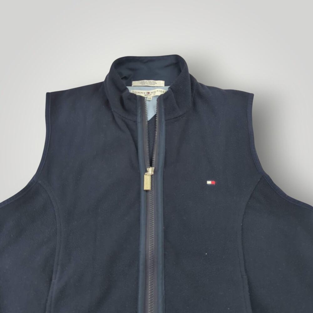 VTG Tommy Hilfiger Fleece Vest Women’s L Navy Blue Full Zip Flag Logo Hong Kong